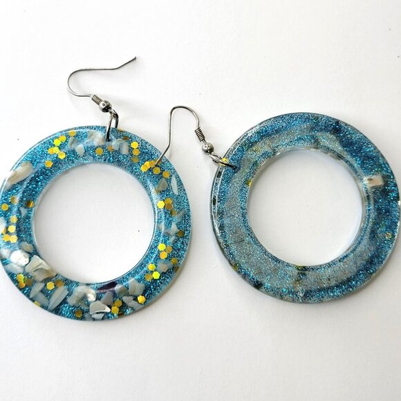 Round Blue Glitter Earrings Light Earrings - Picture 4 of 4